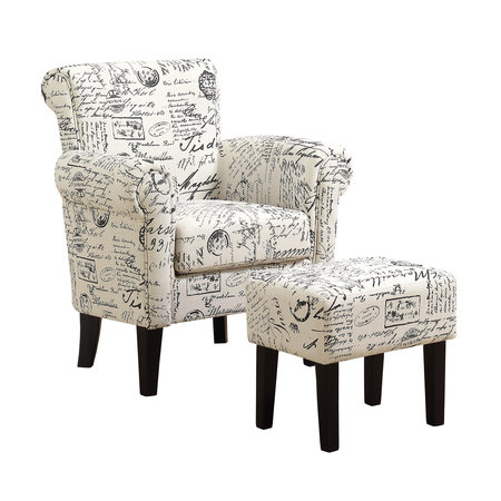Monarch Specialties Accent Chair, Armchair With Ottoman, 2 Pcs Set, Fabric, Living Room, Bedroom, Fabric, Beige, Black I 8175